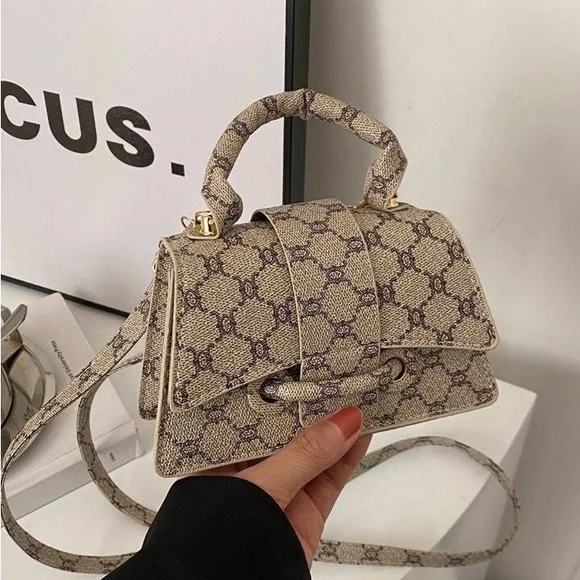 Designer Logo gg Beige brown Patterned mini handbag looks like gucci BRAND NEW - Picture 11 of 13
